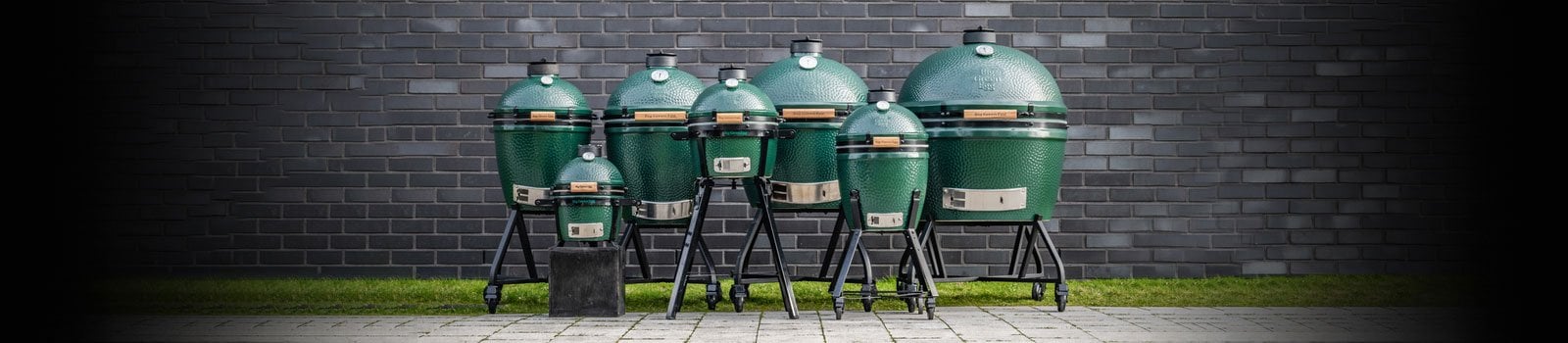 image of all of the available big green egg sizes together