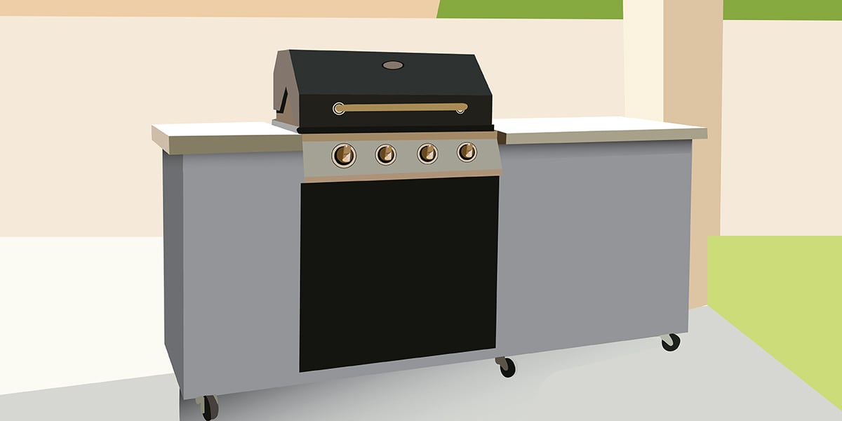 built in grill on a rolling cart
