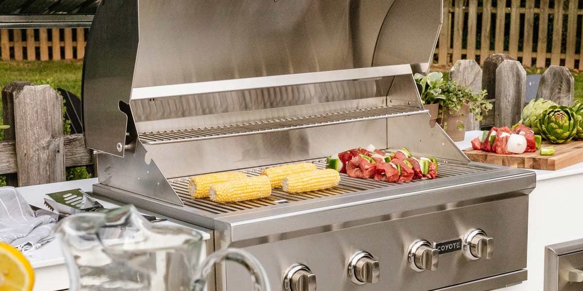 cooking food on a coyote c series premium built in gas grill