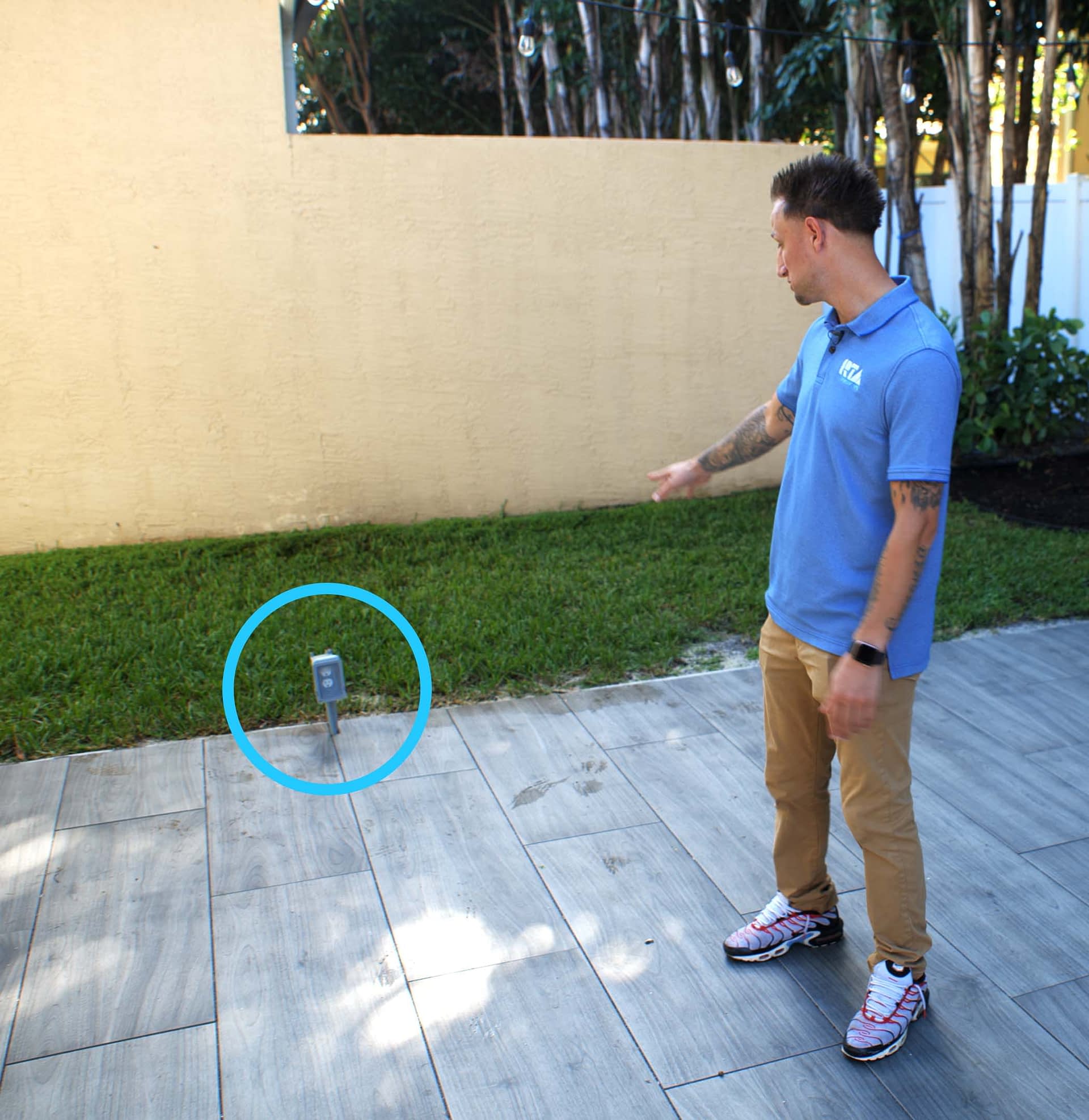 electrical utility line coming through patio