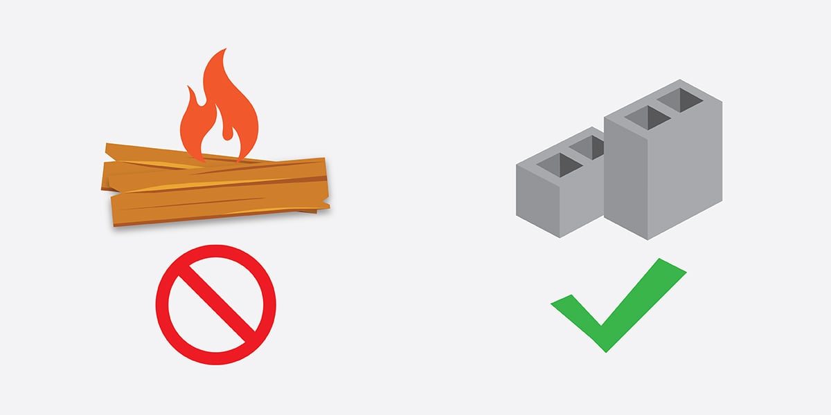 Graphic showing that cinderblock isnt flammable