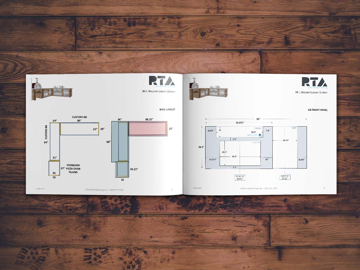 rta outdoor kitchen plans and blueprints on a wooden table
